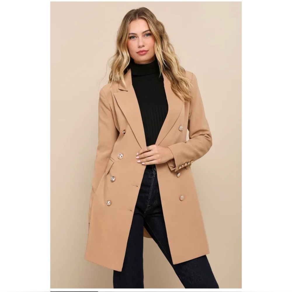 Lulu's Double-Breasted Tan Trench Coat